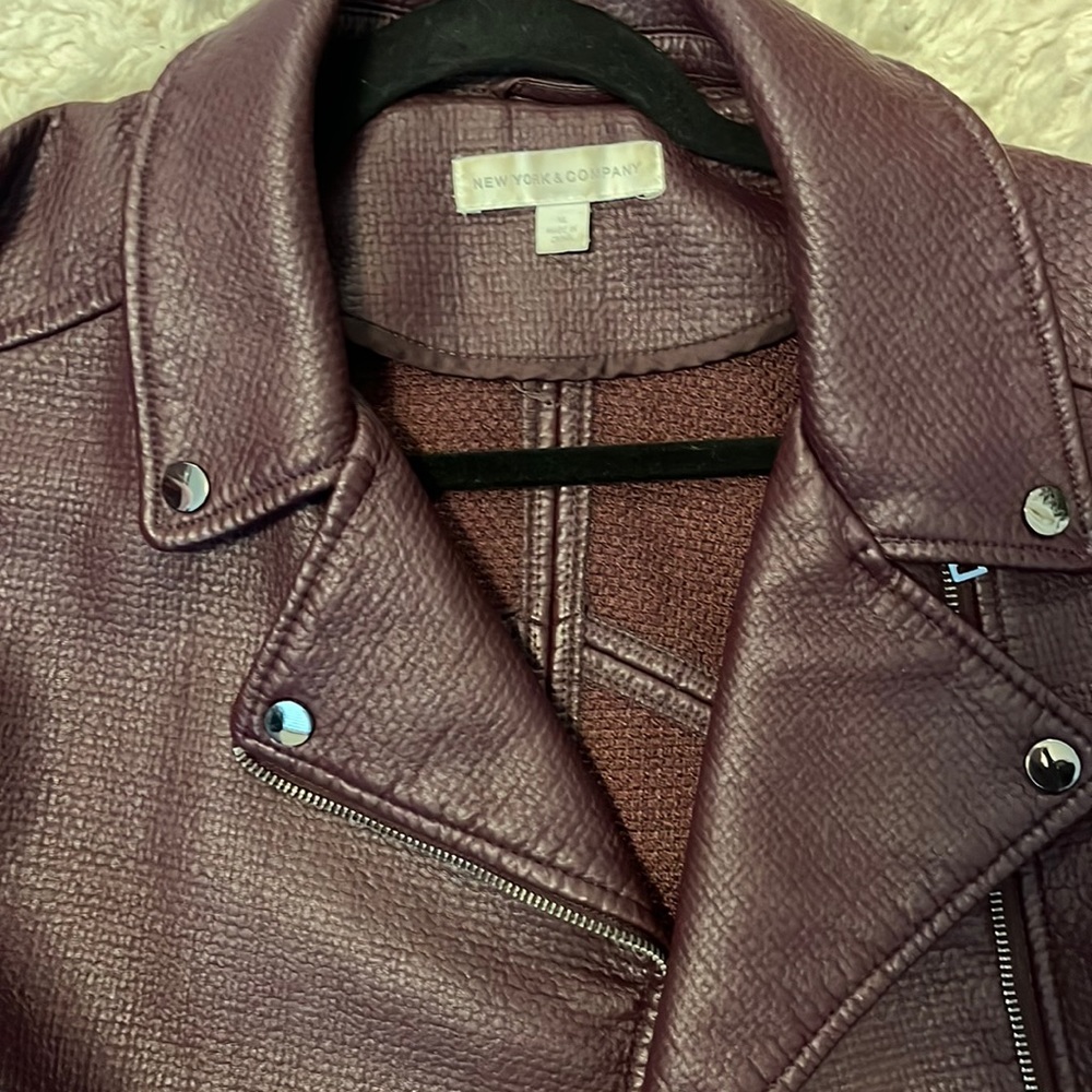 NY&Co Women's Faux-Leather Moto Jacket plum Purple